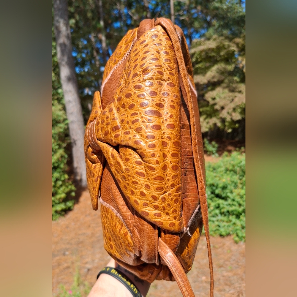 Vintage 1980's J&E Handbag Company NY Brown Leather Large Convertible Clutch - Picture 8 of 14